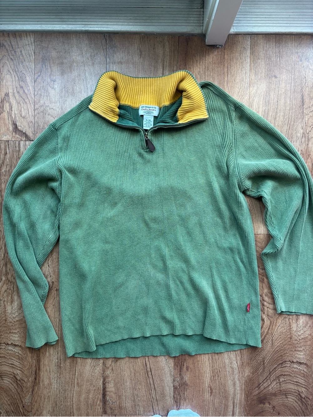 Levi's Green Zip-Neck Sweater with Yellow Contrast Collar